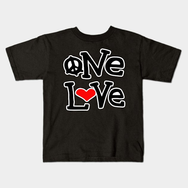 One Love Peace Heart Kids T-Shirt by LionTuff79